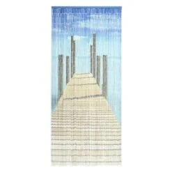 Conacord Perlenvorhang Bridge Blau/Beige/Weiß, 90 X 200 Cm, Bambusstäbchen