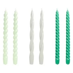 Hay Lange, Gedrehte Kerzen, 6 Stück, Grün - Dunkelrosa - Orange -Innendekorationen 541309 Candle Long Mix Set of 6 mint light grey green EEHA